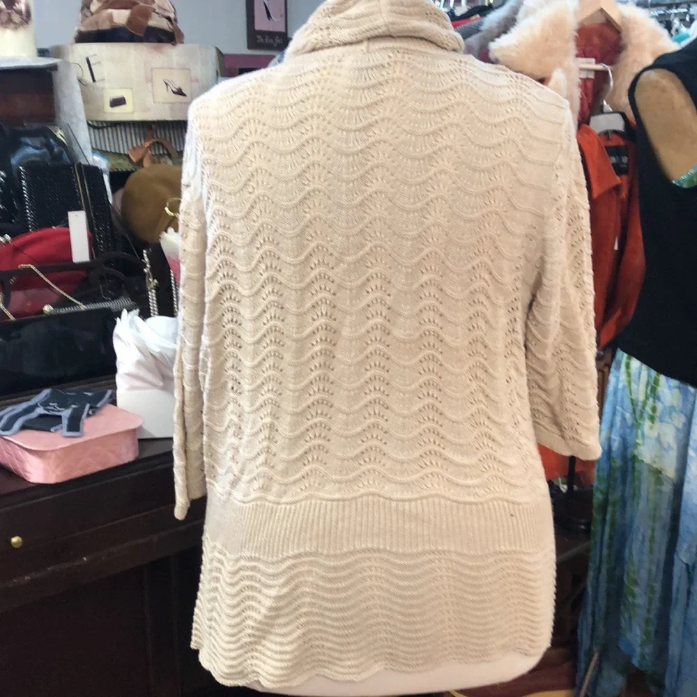 *Willow Bay - cotton/rayon crochet knit cardigan- shawl collar, rounded hem 2X